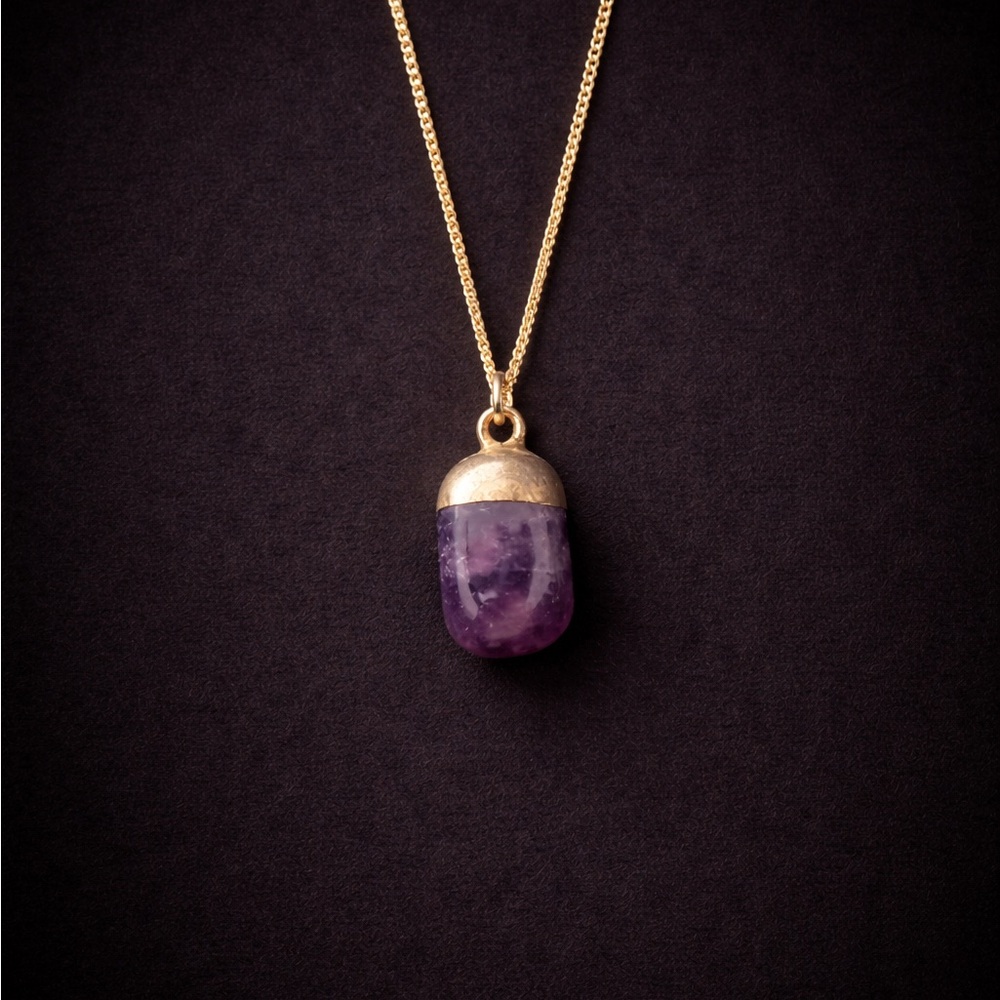 Gold-Tone Amethyst Capsule Pendant Necklace - Purple